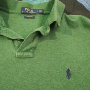 Polo Ralph Lauren Custom fit Large Green Pony Blue 100% Cotton